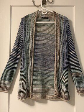 Nic + Zoe linen blend multicolor striped open knit sweater cardigan size medium